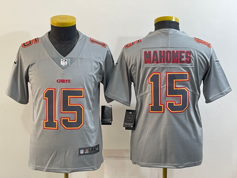 Youth Kansas City Chiefs #15 Patrick Mahomes Grey Atmosphere Fashion Stitched Jersey